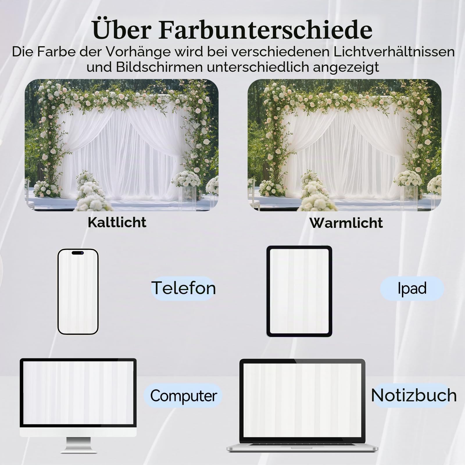 EMART Weißer Hintergrund Vorhänge, 3X3m Tüll Chiffon Stoff Drape für Parteien Hochzeit Bühne Dekoration, Weiche Glatte Tuch für Baby Dusche Fotografie Geburtstag Foto Fotoshooting