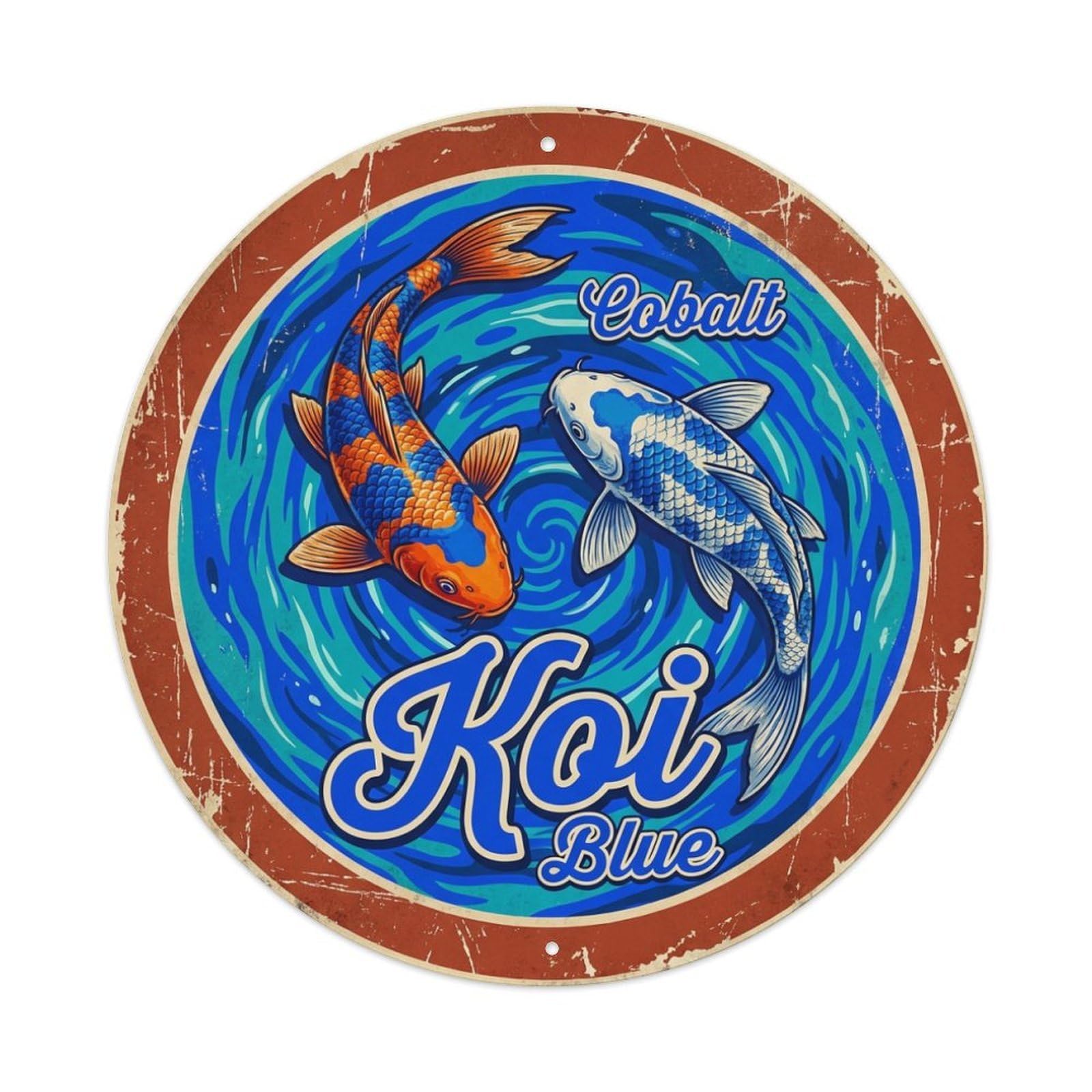 Koi Fish Cobalt Blue Waters Electric Bright Vivid Intense Metal Tin Sign