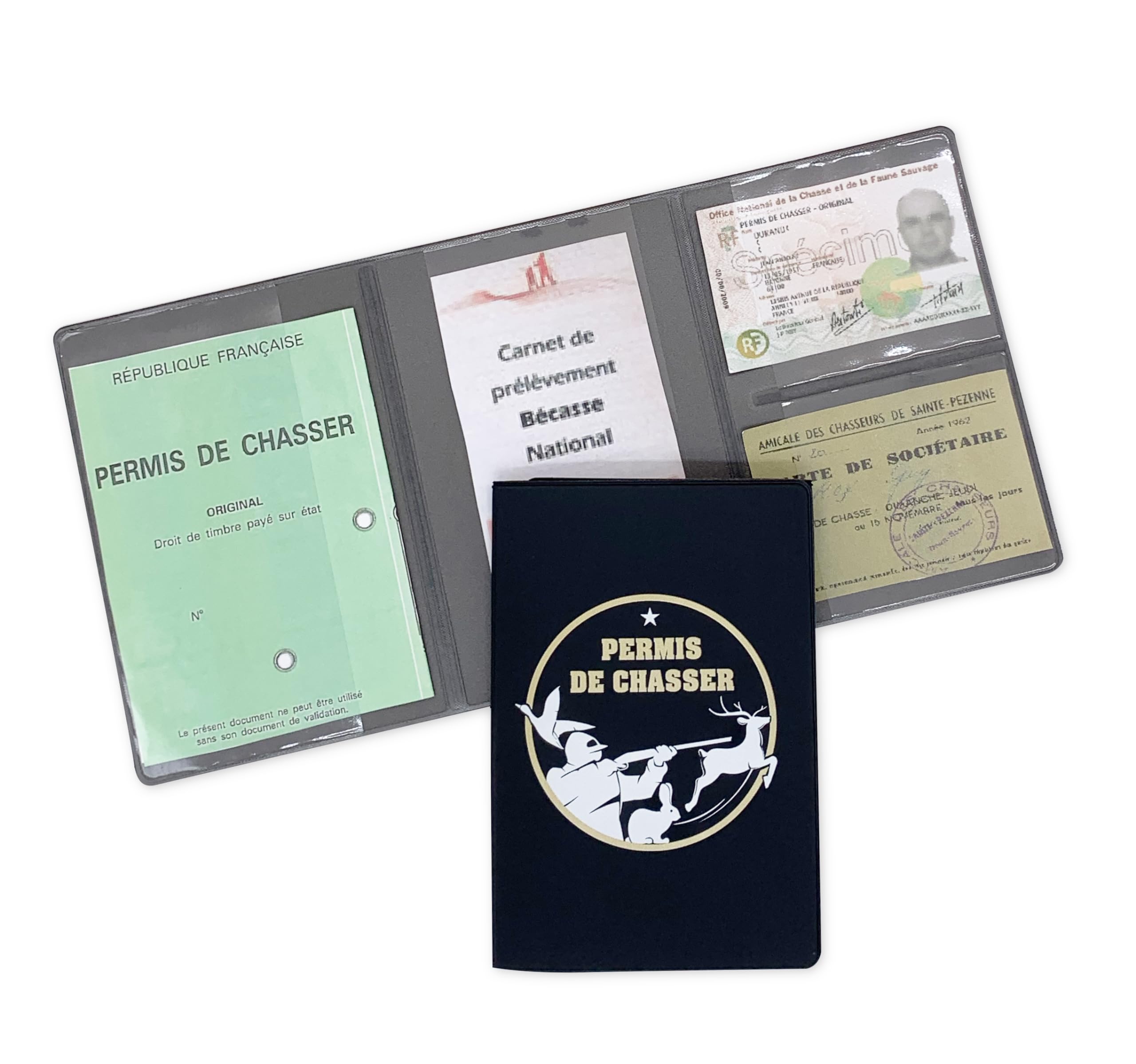 nemau - Porta permesso di cacciare 3 persiane - Gomma espansa - Made in France - Custodia protettiva Document Caccia - Compatibile con carte e assicurazione cacciatore - Modello selvaggine e cervidi