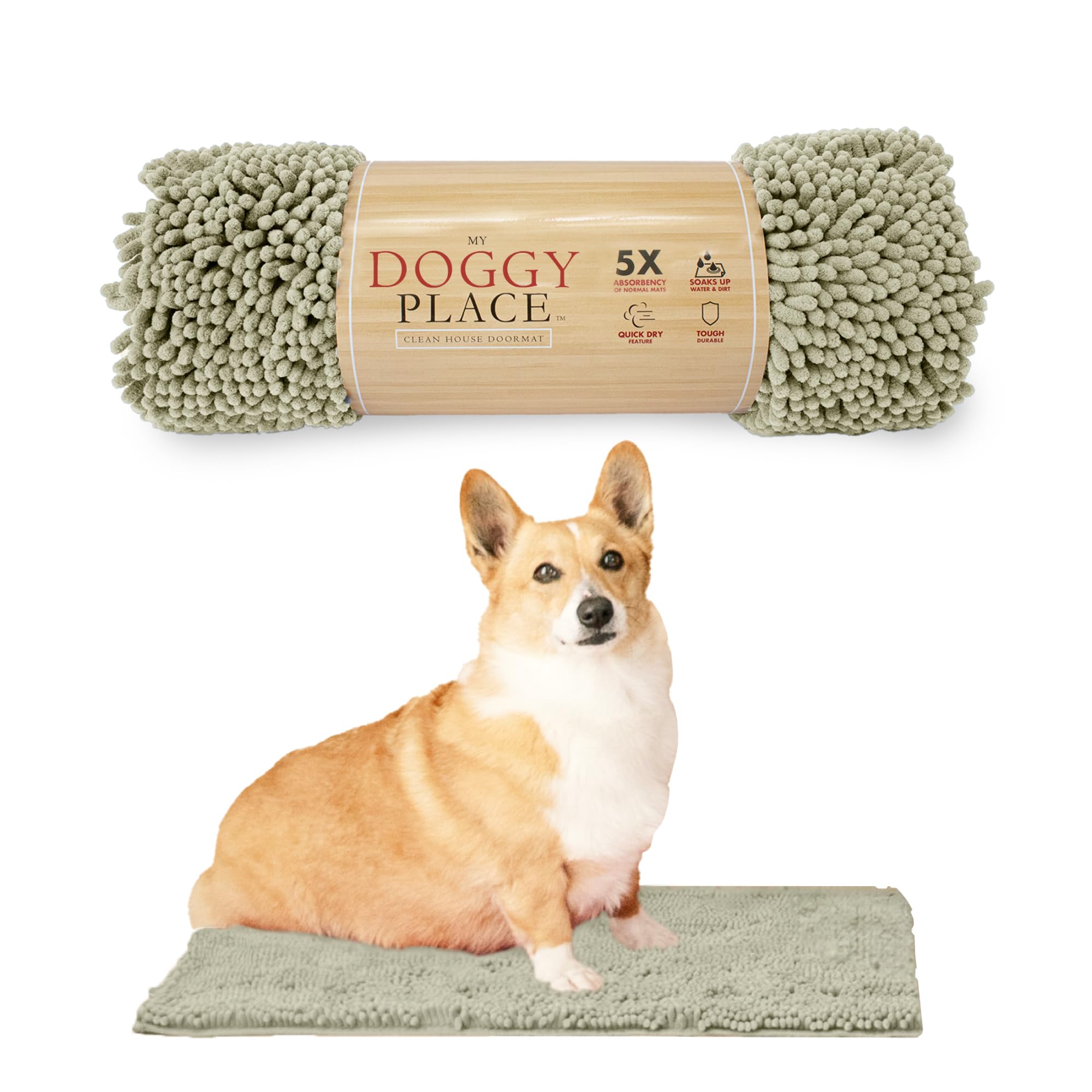 My Doggy Place Dog Mud Mat, 18" x 24" Oatmeal – Thick Microfiber Entry Rug for Snow, Mud & Salt – Absorbent, Quick-Dry, Washer-Safe & Non-Slip, Small