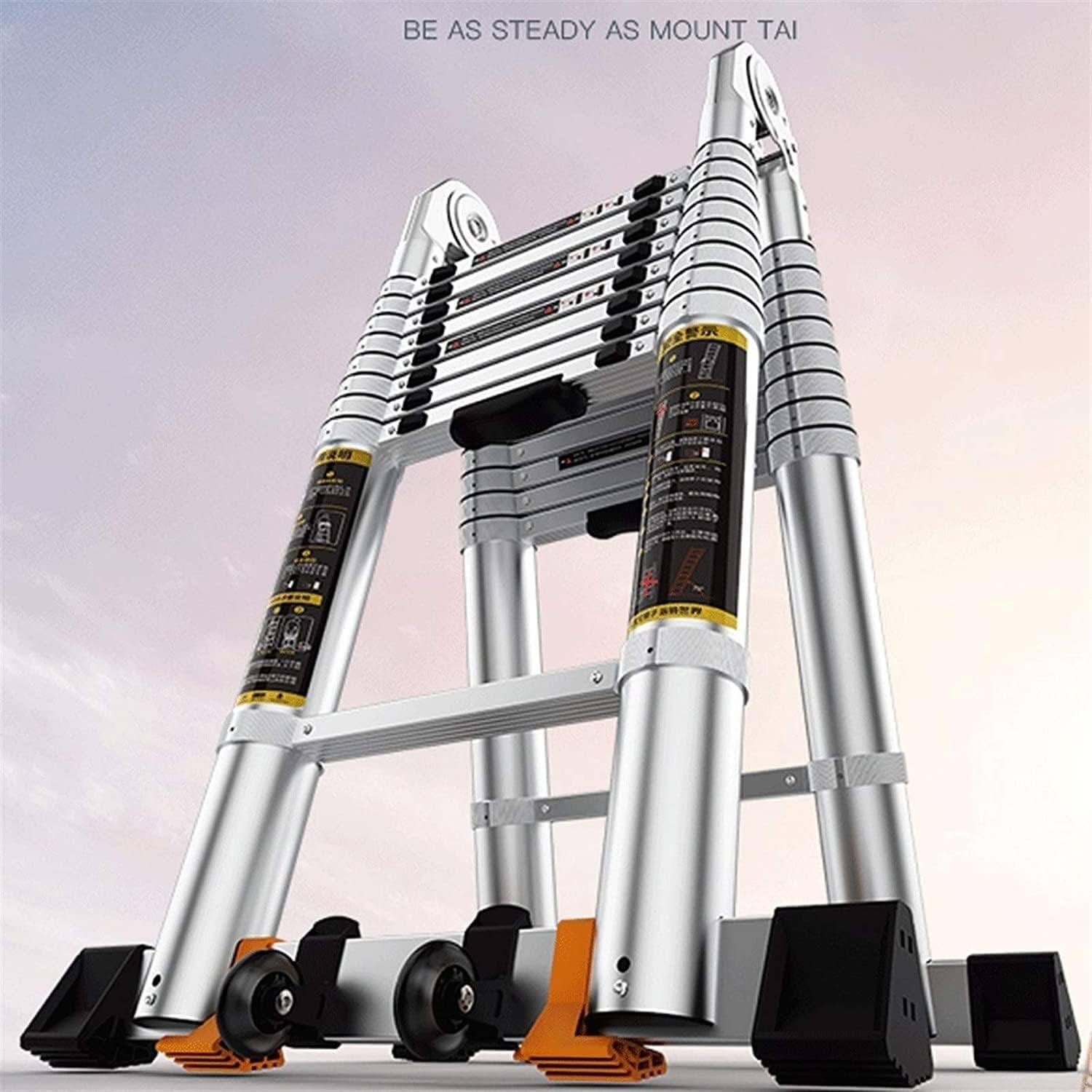 Telescoping Ladder,A-Frame Lightweight Portable Aluminum Ladder with Support Bar Multi-Purpose Folding Extension Ladder Stepladder