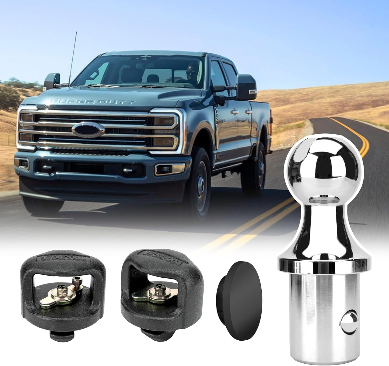 30137 Puck System Gooseneck Hitch Ball Kit - 30000lbs GTW/7500 lbs VTW, 2-5/16 Inch Gooseneck Ball & 2 Safety Chain Anchors Compatible with Ford F-250/F-350/ F-450