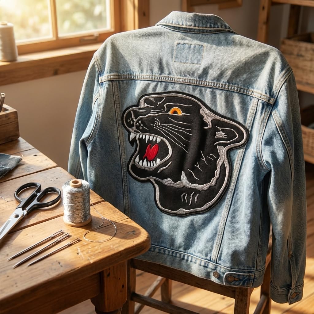 Black Panther 8x8.5 Inch Embroidered Iron On Patch - Bold Applique for Biker Jackets Hoodies and Accessories
