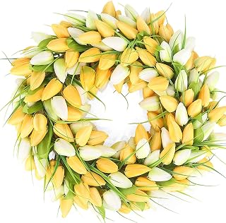 BOMAROLAN Tulip Wreath 20 Inch for Front Door Summer Fall Large Wreaths Springtime All Year Around for Outdoor Door Indoor Wall Or Window Décor Festival Decoration