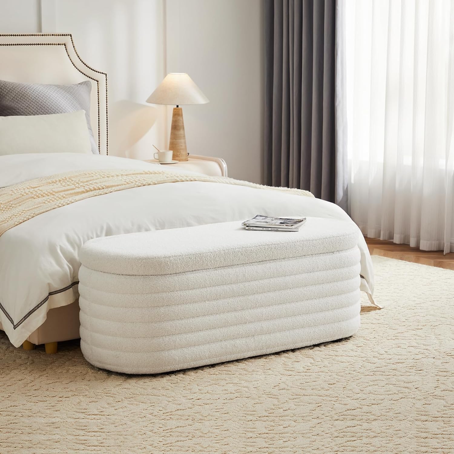The Artment your artistic apartment OpalRest Storage Ottoman Bench, Sherpa Boucle Upholstered Storage Bench with Lift Top, Modern End of Bed Bench for Bedroom, Living Room, Entryway, Hidden Storage-picture-11
