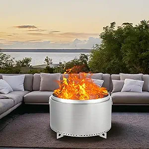 27" Smokeless Fire Pit with Air Switch, Wood Burning Portable Stainless Steel Outdoor Firepit with Removable Stand & Stove Hook, Ash Pan, for Camping Backyard Patio Picnic, H: 20 in, 35 lbs
