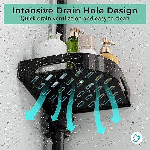 Miniatura 5 de Organizador de barra de tensión de 4 niveles para ducha, ajustable, resistente al óxido, estantes de plástico con barandilla de seguridad,