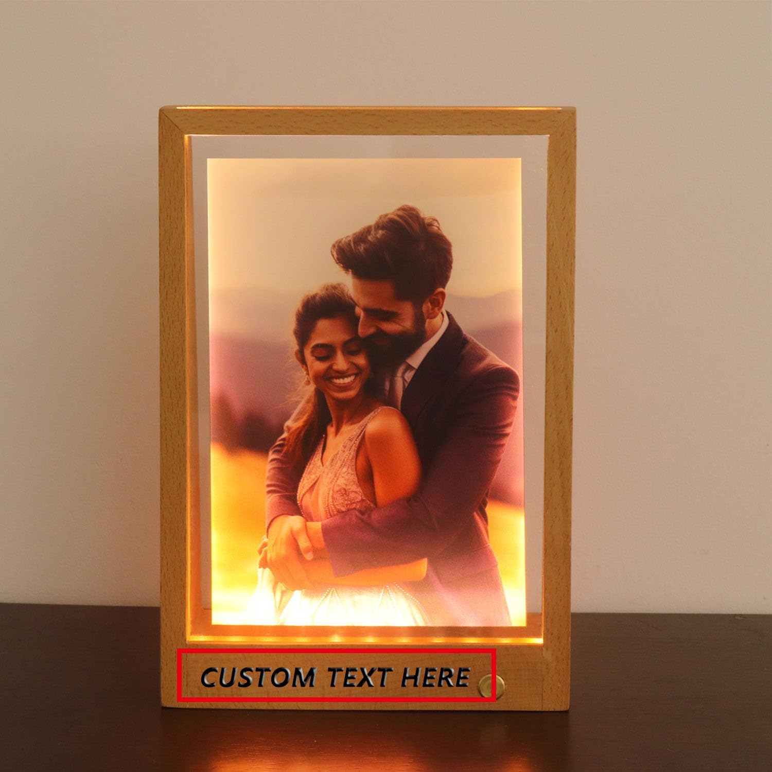 Custom Photo frame with your photo text,Personalized photo frame gift,usb charging luminous photo frame,Two size modes