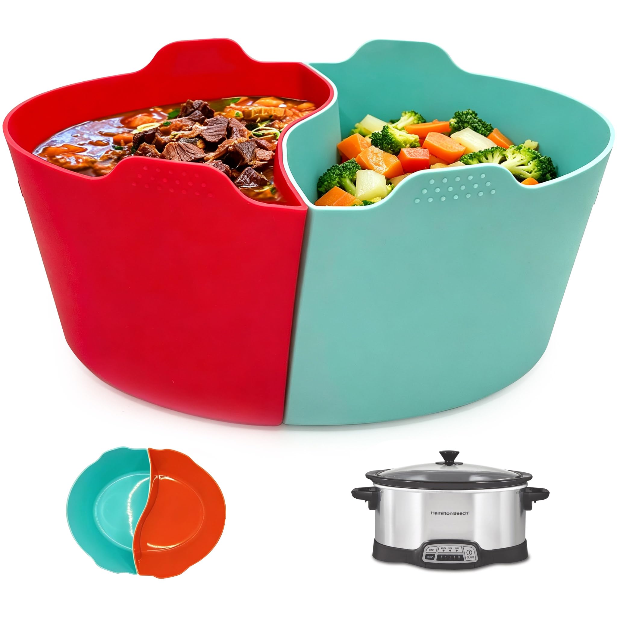 Magikichen Silicone Crock pot Liners,Slow Cooker Liners, 4 Quart Oval Reusable Crock pot Divider Insert,BPA-Free, Dishwasher Safe