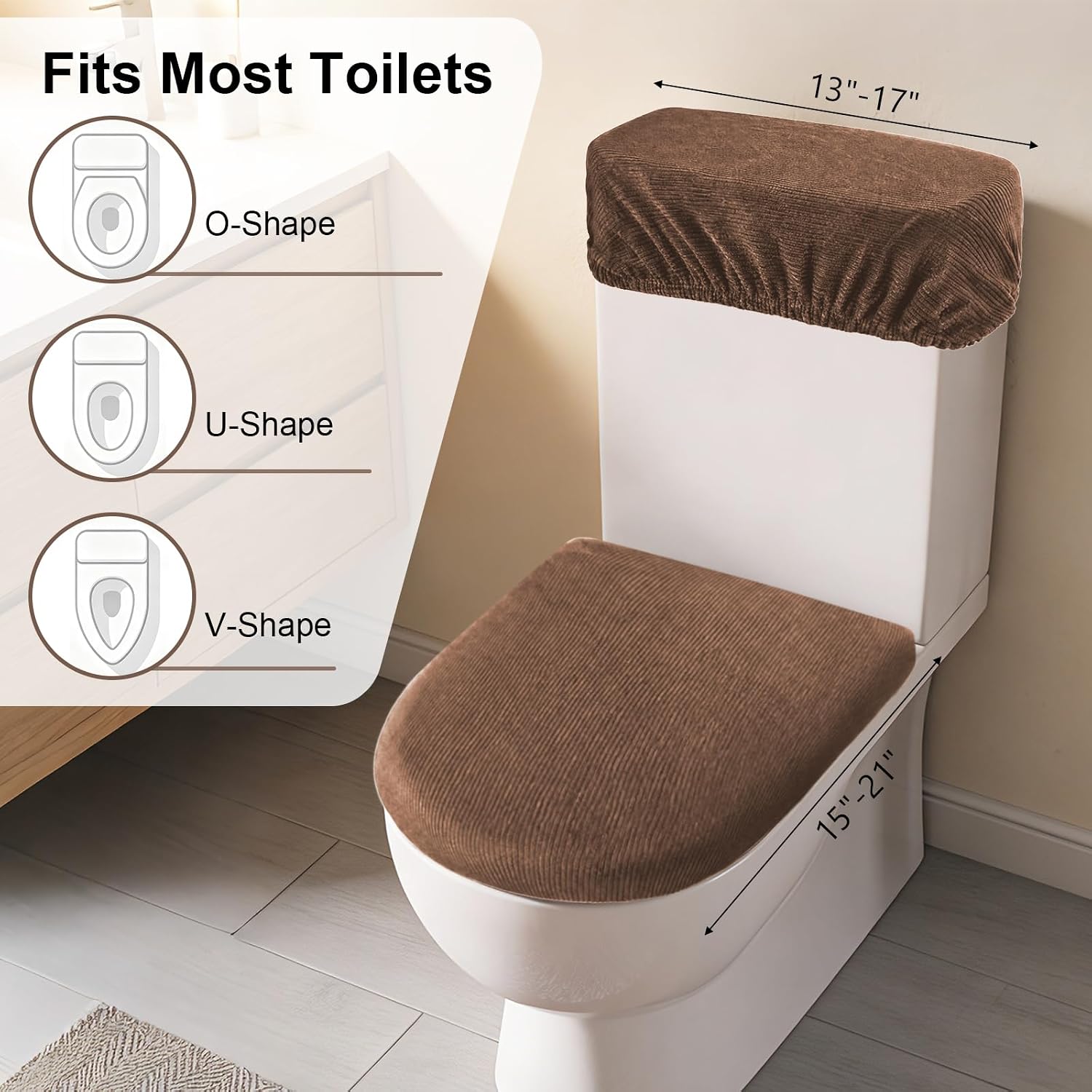 Fleece Toilet Lid Cover and Tank Cover, Toilet Covers Set for Bathroom