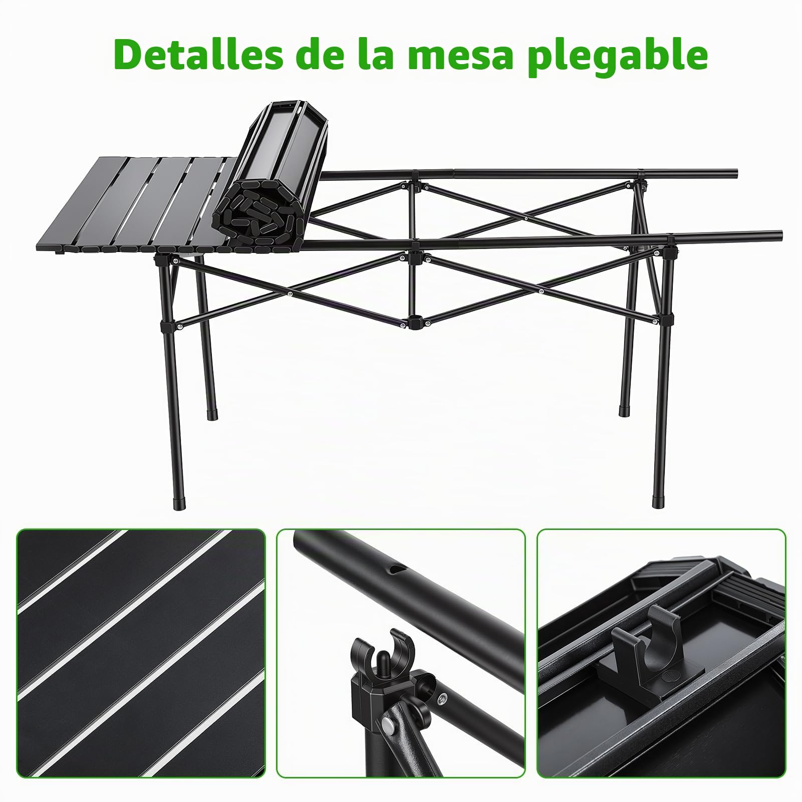 Conjunto De Mesa Y Silla Camping De 5 Piezas, Mesa De Camping Plegable Y 4 Sillas Plegables De Acero Al Carbono, Mesas Picnic Plegable Portátil Para Jardín, Terraza O Pesca (Negro)