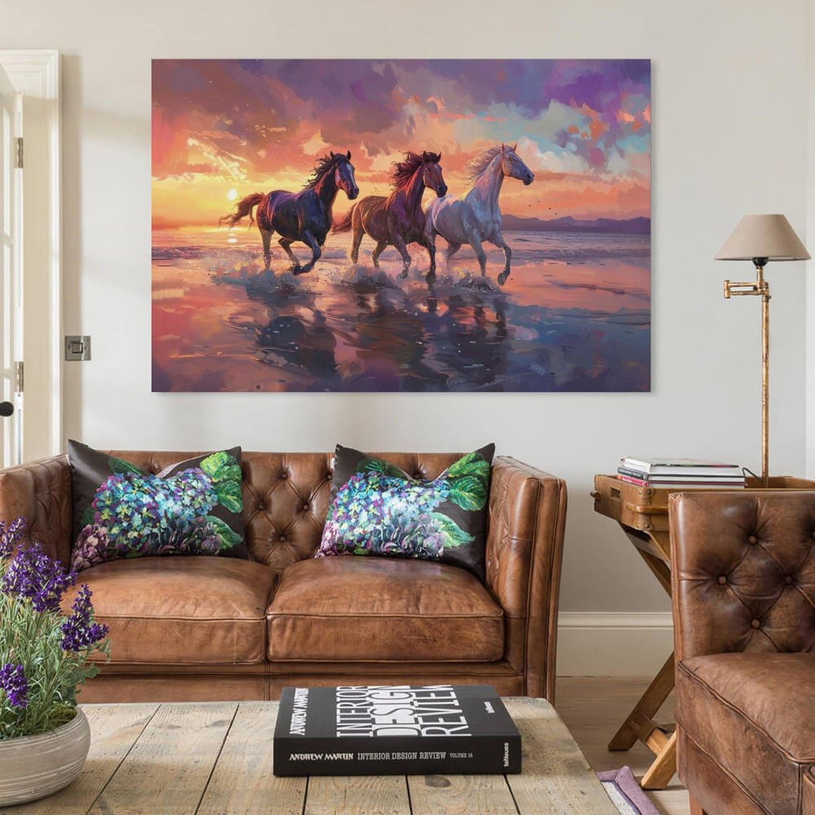 Amazon.co.jp: 絵画 夕暮れ時に疾走する馬インテリア 絵画 動物