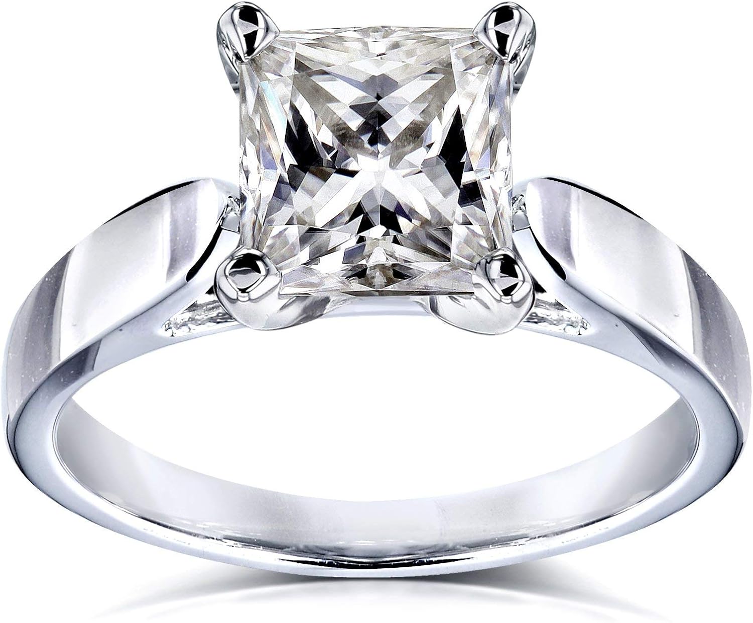 Kobelli Princess Moissanite Solitaire Peg Head Cathedral Engagement Ring 1 1/2 Carat 14k White Gold