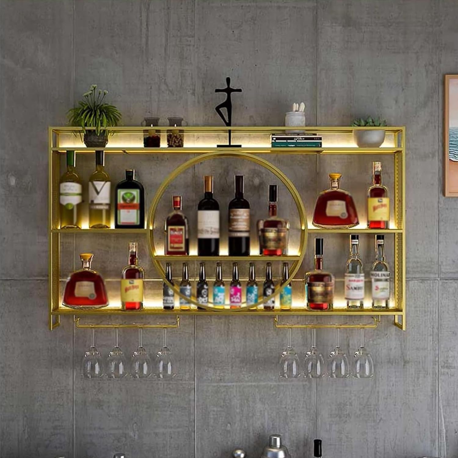 Portabottiglie in metallo per frigorifero mensola bar a parete per bar colazione organizzatore per vino all'aperto supporto autoportante sottile alto supporto per vetro.
