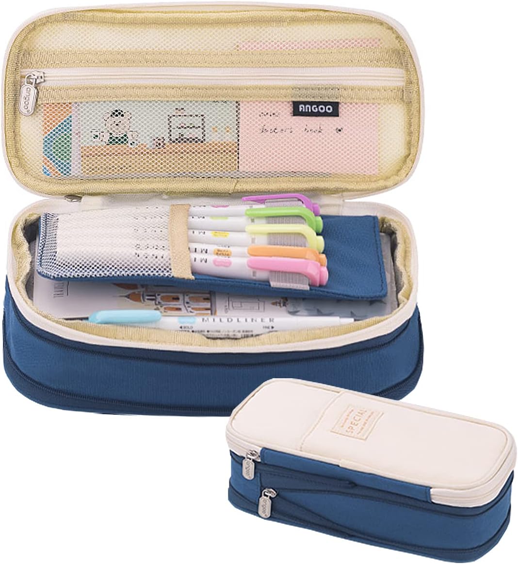 Big Capacity Pencil Pen Case Office Large Storage High Capacity Bag Pouch Holder Box Organizerfor Office Travel Holder Box(Navy blue)