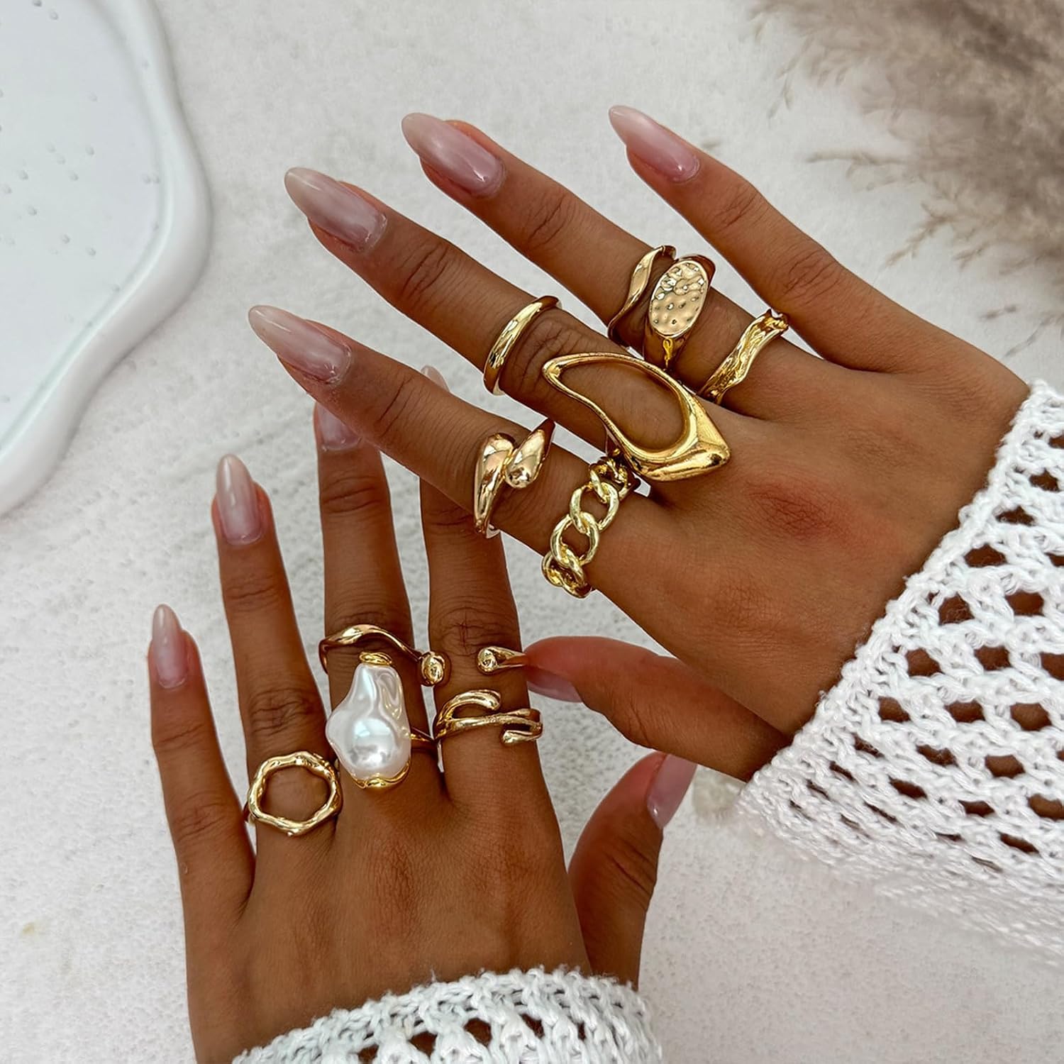 Chunky Rings for Women Set 12 Pcs Gold Rings Non Tarnish Adjustable Ring for Women Vintage Stack ring Chunky Jewelry