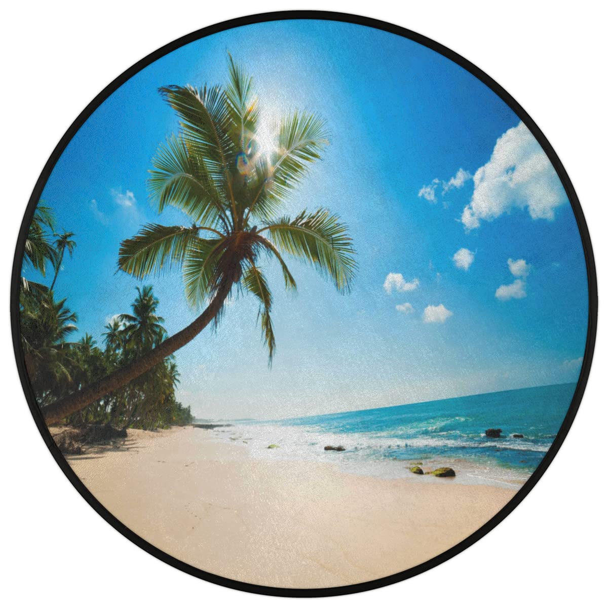 Okrągły dywanik z motywem hawajskiej tropikalnej plaży, 160 cm, letnia plaża, okrągły dywanik, do pokoju, domu, wewnątrz, antypoślizgowa podłoga, do wewnątrz, duża mata