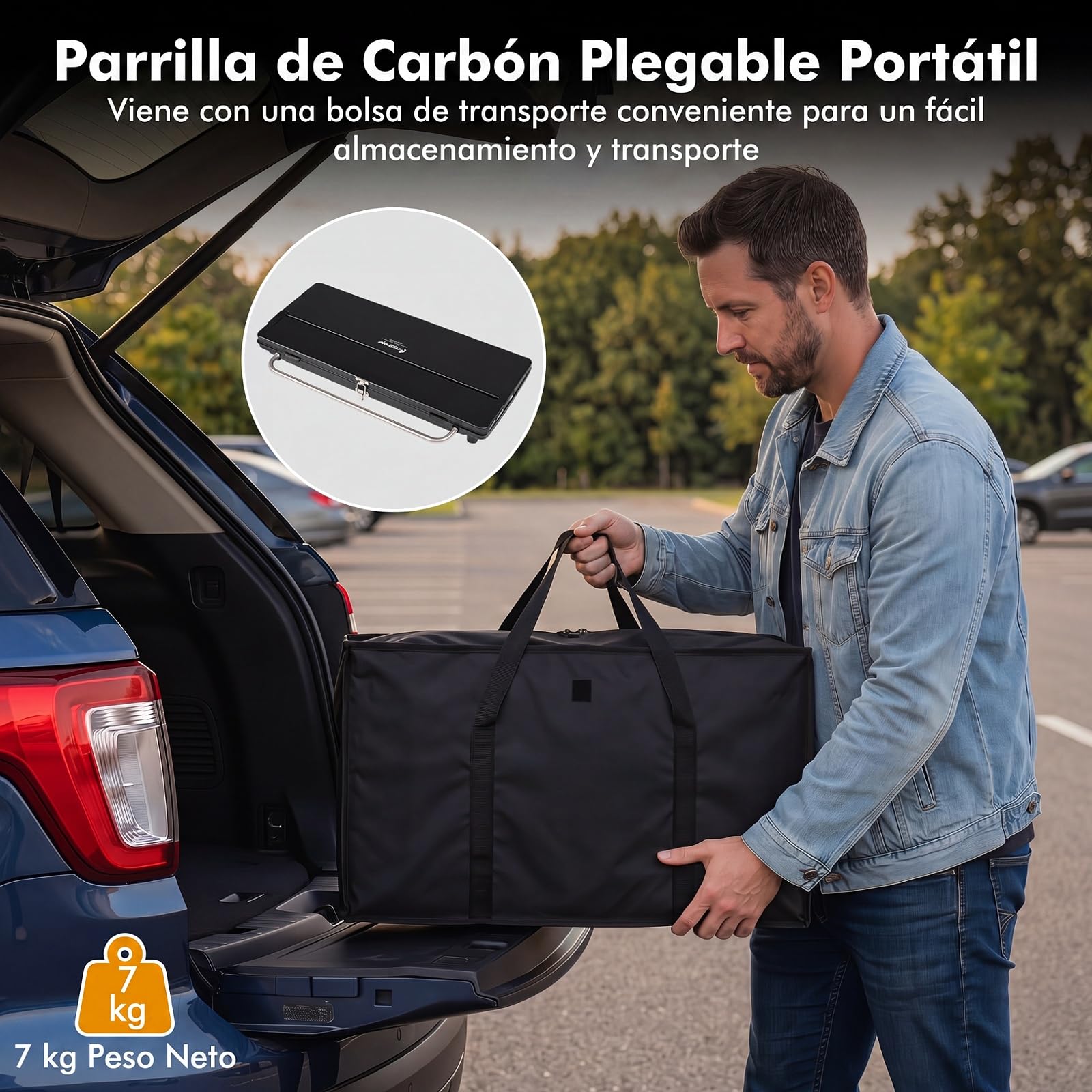 COSTWAY Barbacoa Carbón XL Plegable, Patas Desmontables, 81 x 47 x 85 cm | Rejilla Regulable en Altura de 2 Niveles, Bolsa de Transporte y Asa, Portátil para BBQ Jardín Picnic Playa Terraza