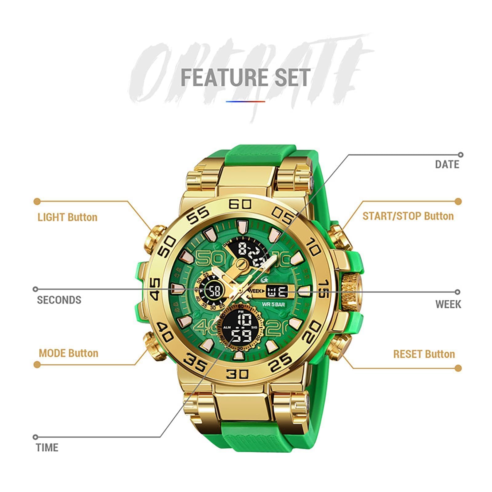 MASTOP Reloj para hombre, analógico, digital, 5 ATM, resistente al agua, de alto contraste, negro, blanco brillante, eleva la mano, retroiluminación, para exteriores, estilo militar