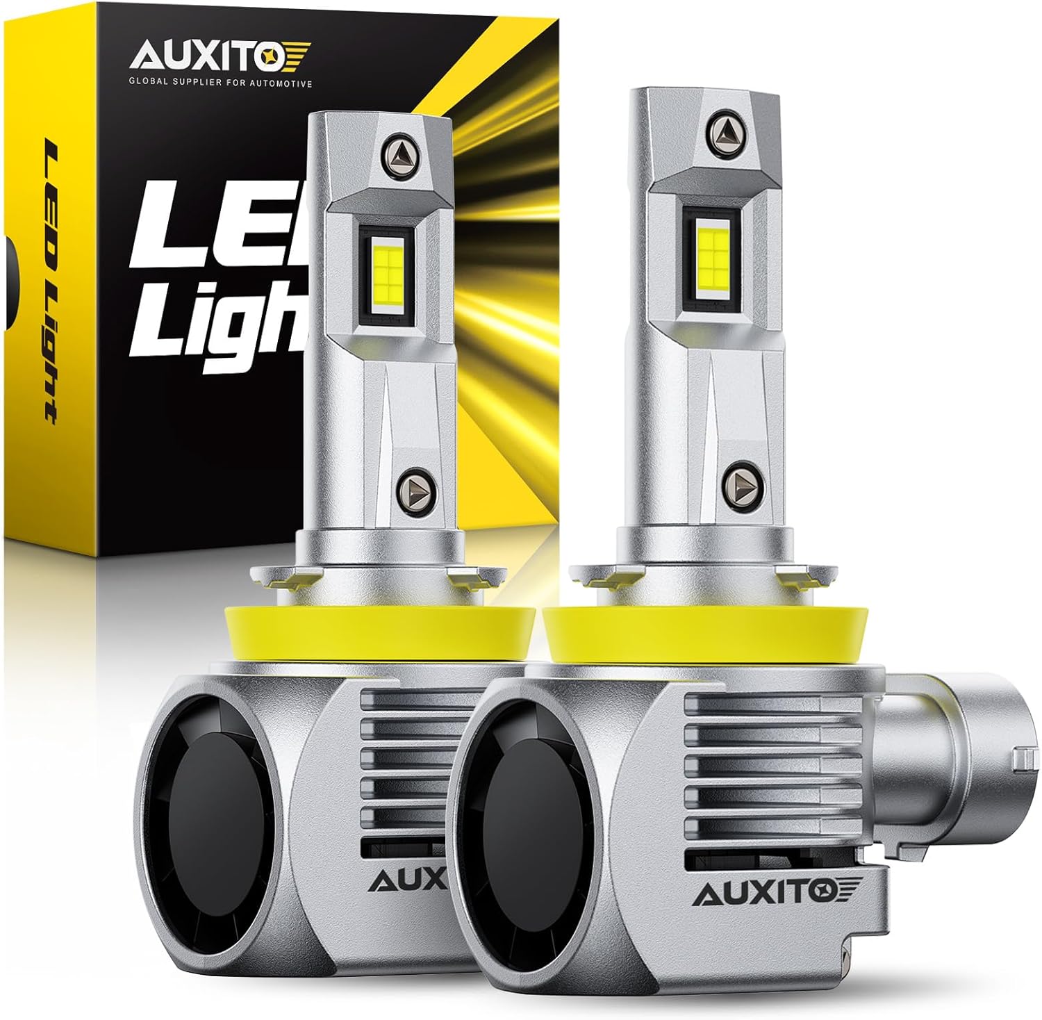 AUXITO H11 Bulbs, 44000LM 6500K Cool White, Direct Replacement H8/H9/H11 Light Bulbs with Cooling Fan, Plug and Play CANbus Ready No Flicker, Pack of 2