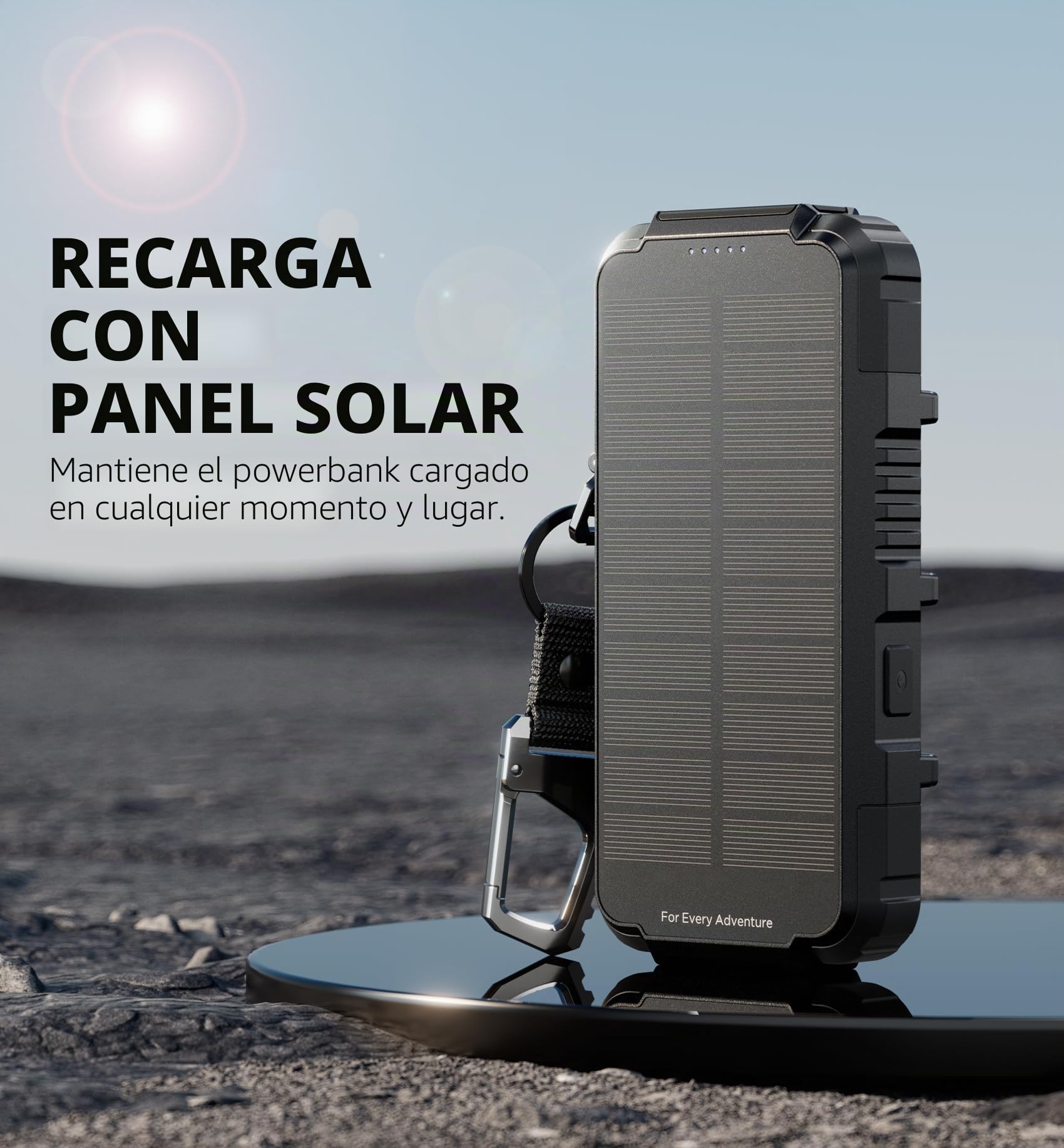 Dexnor Power Bank Solar 27.000mAh con Carga Rápida 65W PD3.0 & QC3.0, Batería Externa Portátil con Cargador Inalámbrico, Linterna y Mosquetón - Compatible con MagSafe y Qi