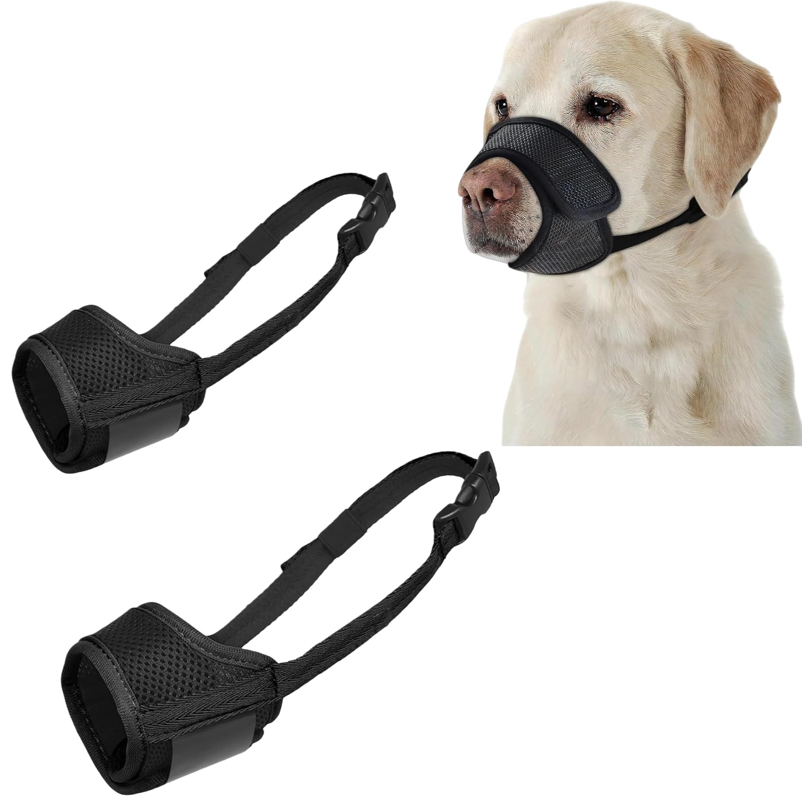 2Pcs Dog Muzzle, Lightweight & Breathable Mesh Muzzle for Small and Medium Dogs, Adjustable Buckle Strap Dog Muzzles to Prevent Biting, Barking and Chewing (Black, M)