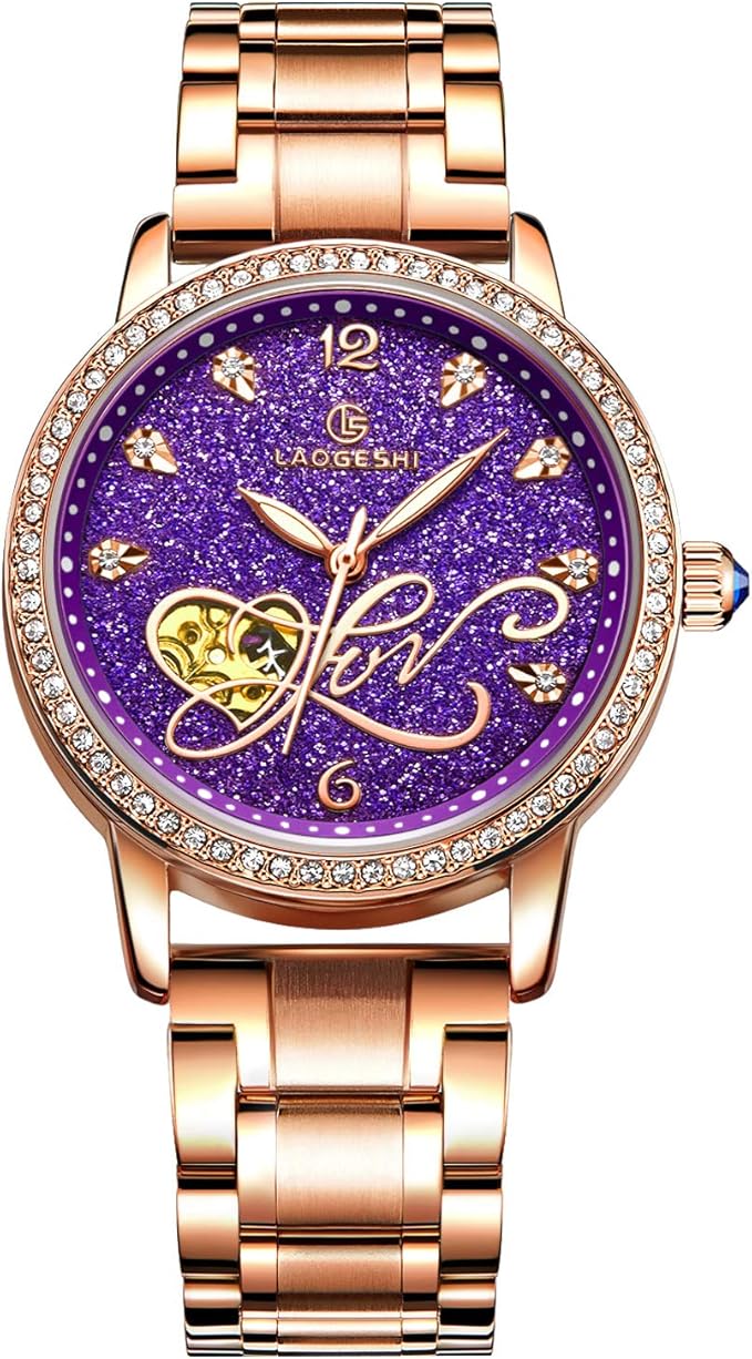 RORIOS Montre Mécanique Automatique Femme Lumineuses Montre Squelette Dial Acier Inoxydable Cadran Dames Montres