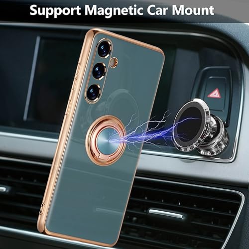 Miniatura 3 de EYZUTAK Caja magnética galvanizada del sostenedor del anillo para Samsung Galaxy A14 5G, 360 grados con la rotación del metal Anti-caída del anillo