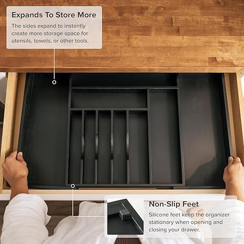 Miniatura 6 de KitchenEdge Organizador de cubiertos, cubiertos y utensilios de alta calidad para cajones de cocina, expandible de 15 a 25 pulgadas de ancho, 10