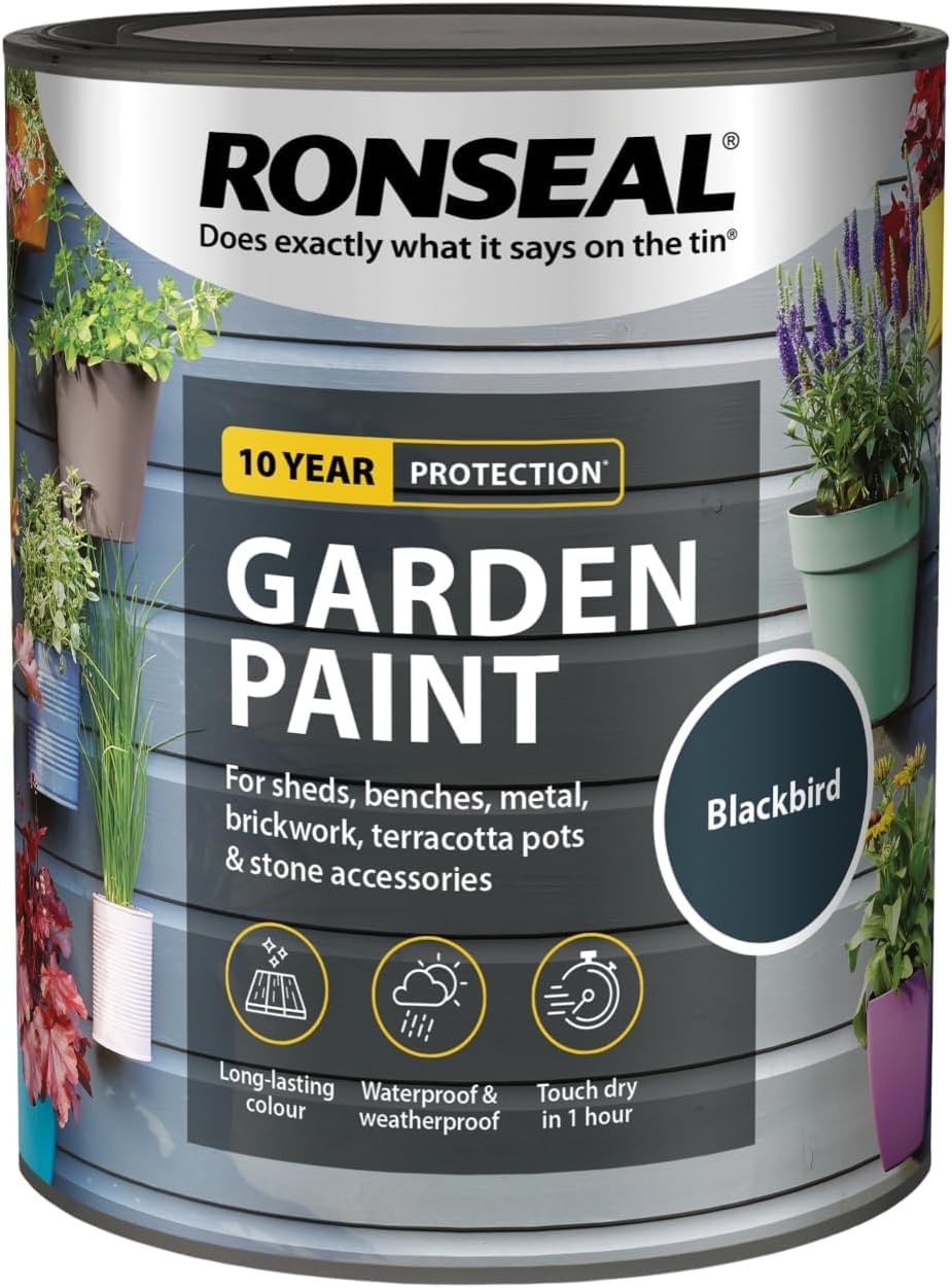 SuperGift.com 0.75L BlackBird Garden paint, adds colour, Waterproof & Weather-Resistant Exterior Paint for Wood, Brick, Metal & Terracotta