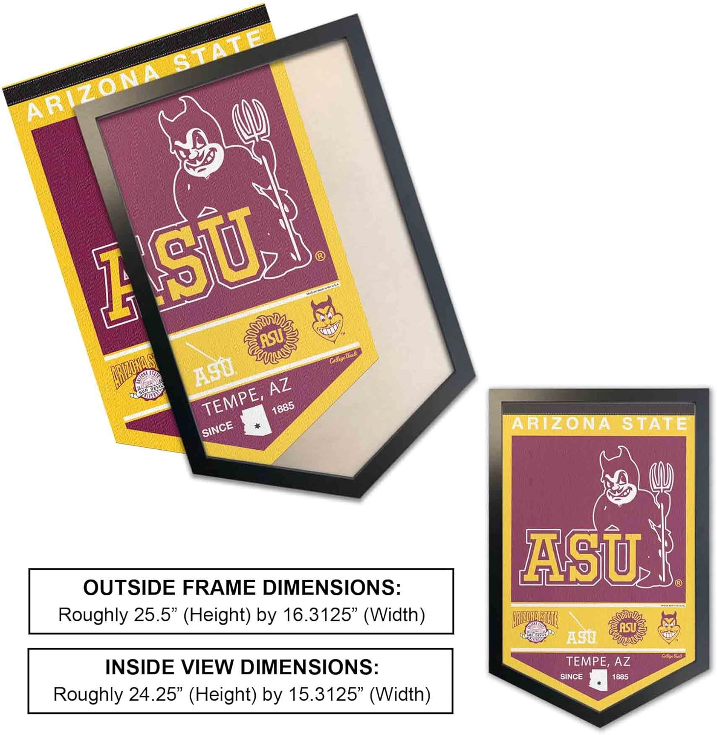 College Flags & Banners Co. Arizona State Sun Devils Heritage Logo History Banner and Wood Banner Frame