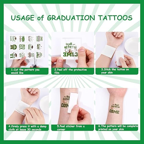 Miniatura 6 de 12 hojas de tatuajes temporales de graduación, color burdeos y dorado, purpurina metálica, recuerdos de fiesta de graduación 2023, felicitaciones,