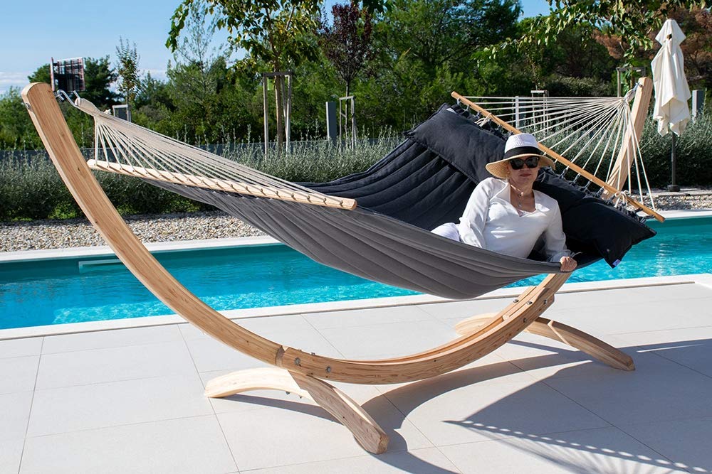 Lola Luxus Stab Hängematte gefüttert American Hammock Lifestyle, Noire mit Kissen wetterfest