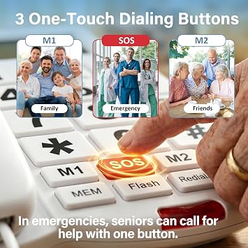 Big Button Phone for Seniors with Speakerphone Caller ID, Large Button Phones for Visually Impaired Seniors, 110dB+ Amplified Ringer & 90dB+ Speaker Volume is Adjustable for Hearing Impaired Elderly