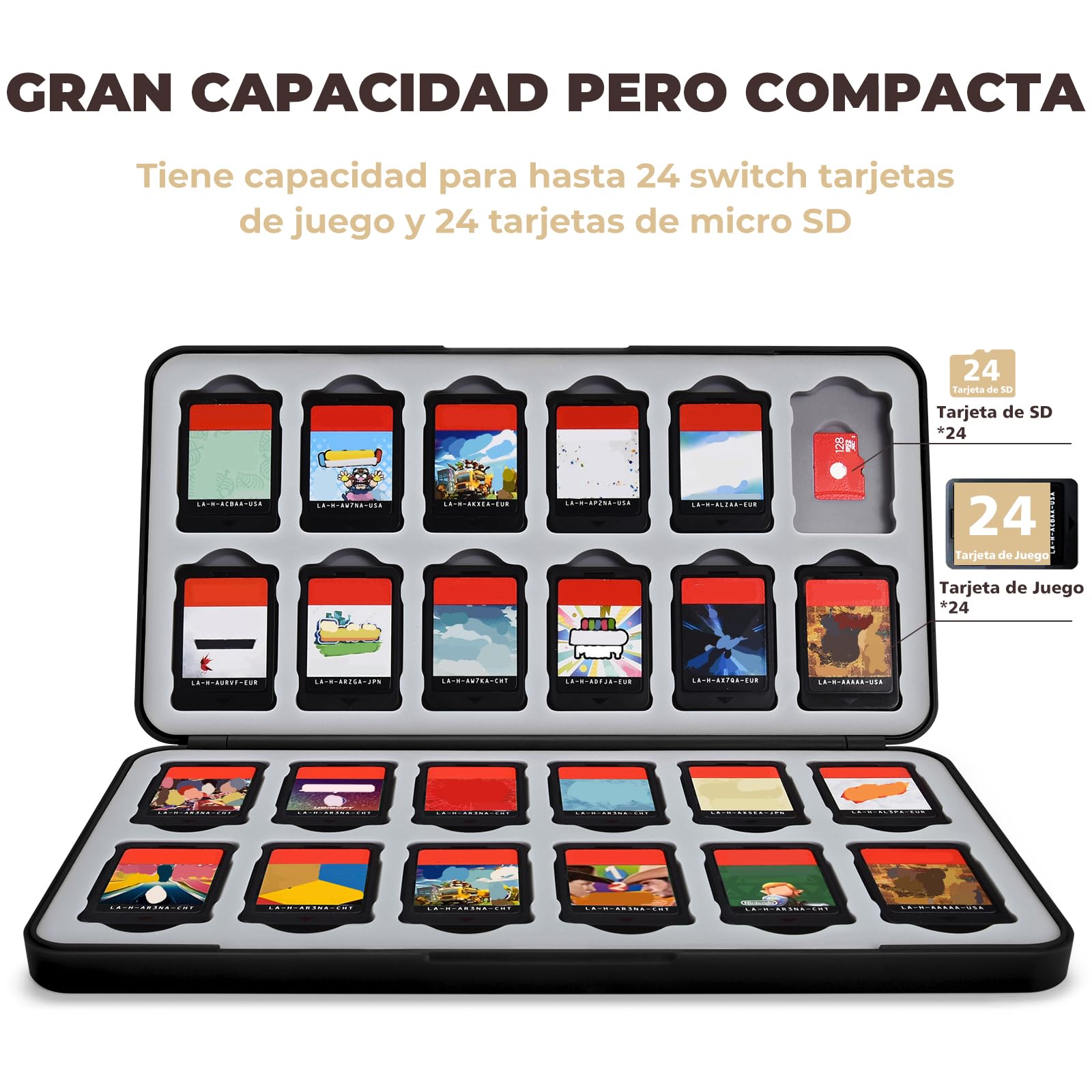 Estuche Compatible con Nintendo Switch 2 para 24 Tarjetas de Juego y 24 Micro SD, Funda Portátil Marrón Negro