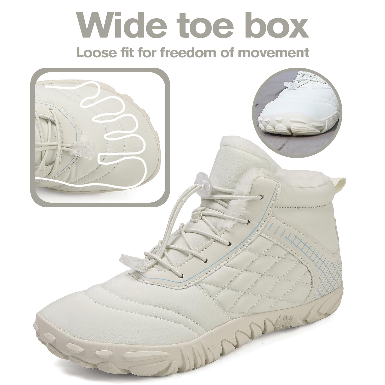 Winter Barfußschuhe Winterstiefel Herren Damen Wasserdicht Schneestiefel Warm Gefüttert Winterschuhe Anti-Rutsch-Schuhe Traillaufschuhe White45