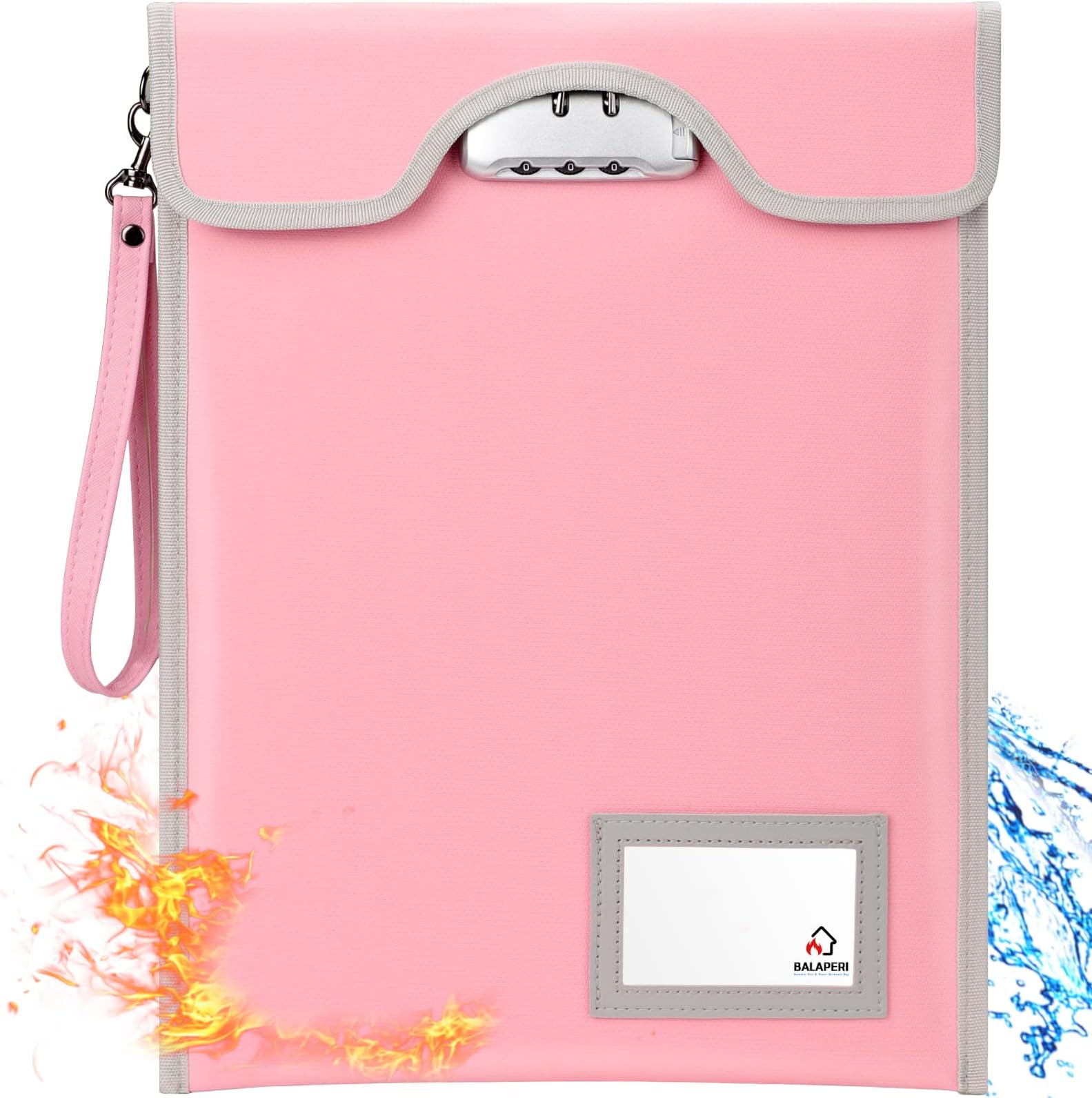 BALAPERI Fireproof Document Bag with Lock(Pink)