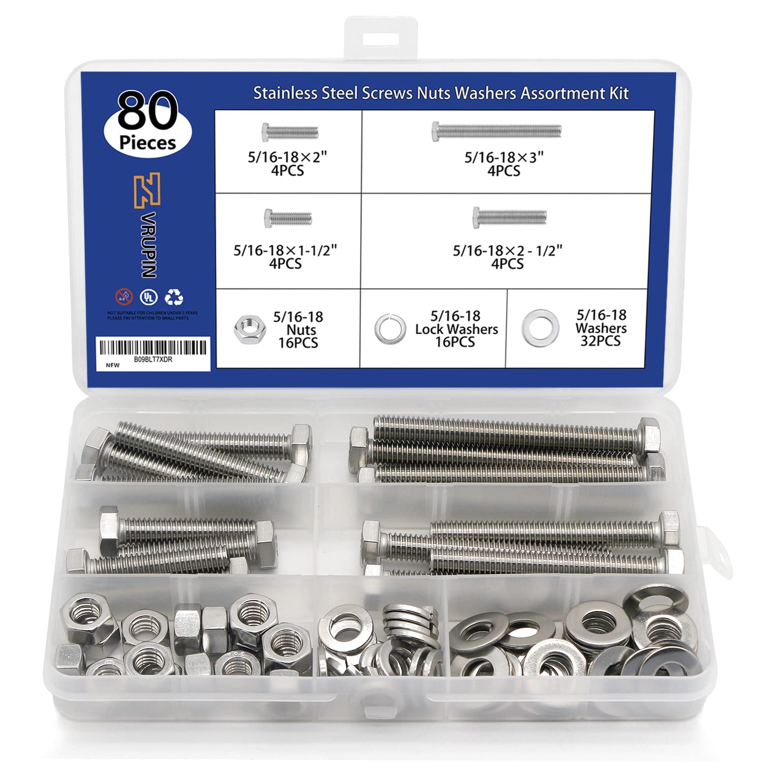 200PCS Nuts and Bolts 1/4-20 x 1/2”, 3/4”, 1”, 1-1/2”, 2”, 2-1/2”, 3” Carbon Steel Hex Bolts and Nuts Assortment Kit Hardware Screws Set (7 Different Sizes) — Amazon image 8