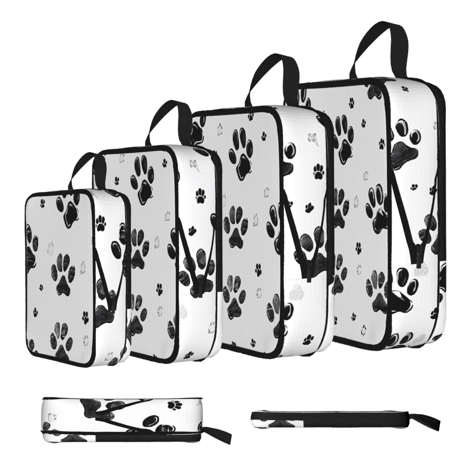 Ezdlowvba Black Bone And Print Print Compression Packing Cubes 4-Piece Set With Multi- Compartment Travel Bag, Waterproof Suitcase Organiser Bags