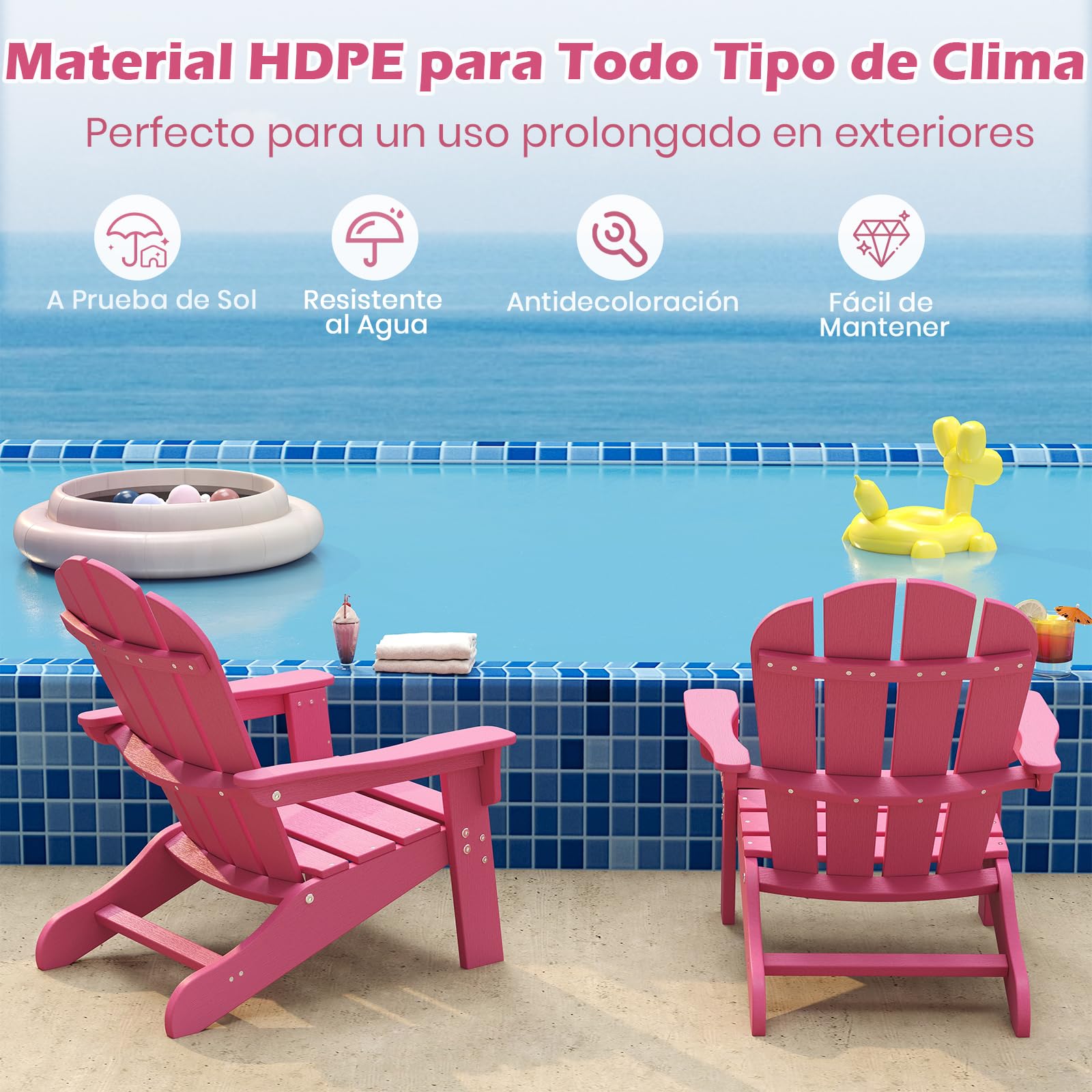 GOPLUS Silla Adirondack para Niños, Silla de Ocio de HDPE para Todo Tiempo con Asiento Ancho, Respaldo, Apoyabrazos, Ángulo de Elevación de 105°, Sillón de Exterior Infantil para 3-8 Años (Rosa)