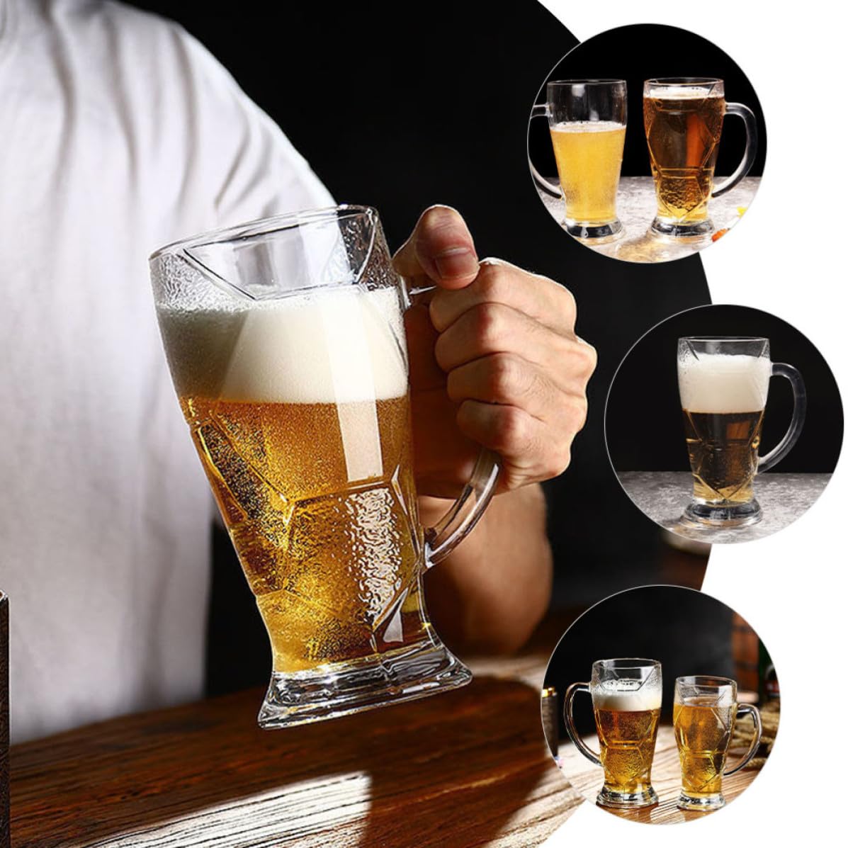3 Stück Weltcup Bierglas 600ml aus Glas mit Henkel