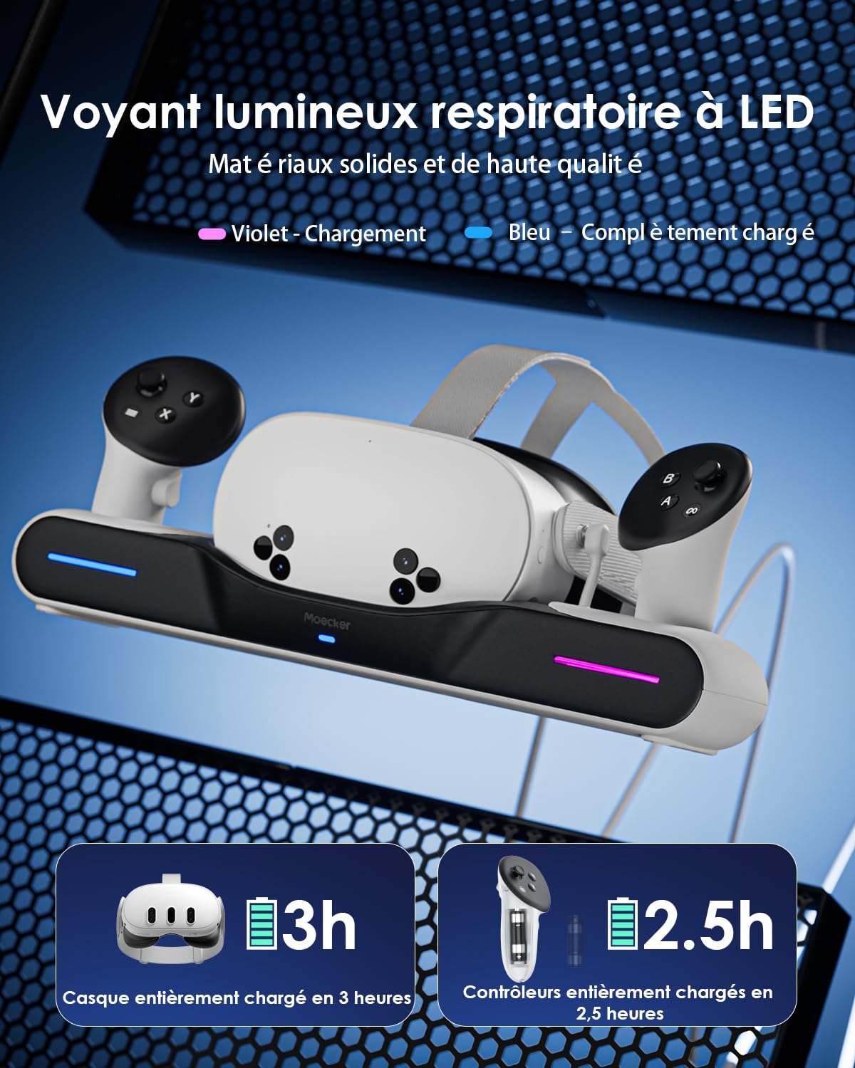 Station de Charge pour Quest 3/3S Accessoires Support de Charge