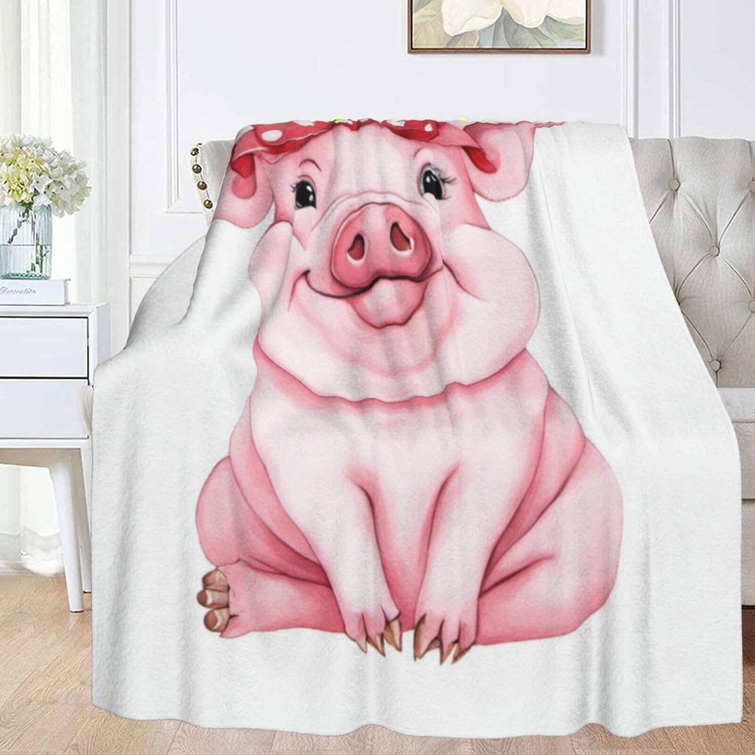Delerain Funny Pig Flannel Fleece Throw Blanket 50"x60" Living Room/Bedroom/Sofa Couch Warm Soft Bed Blanket for Kids Adults All Season
