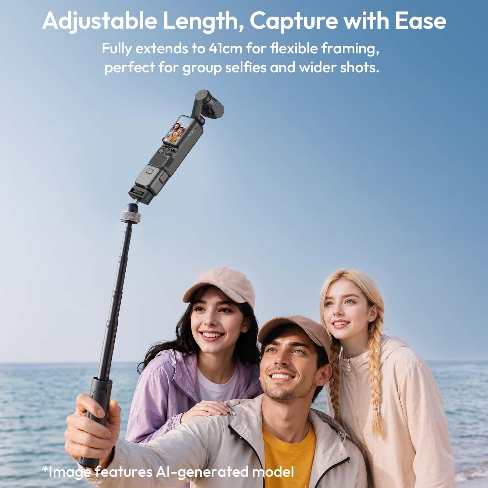 ULANZI MT95 Mini Stativ für DJI Osmo Pocket 3 4 and Other 1/4" Schraube Cameras | 3-in-1 Selfie-Stick, Stativ, ausziehbarer Verlängerungspol, leichtes Taschengrip für Action-Cams