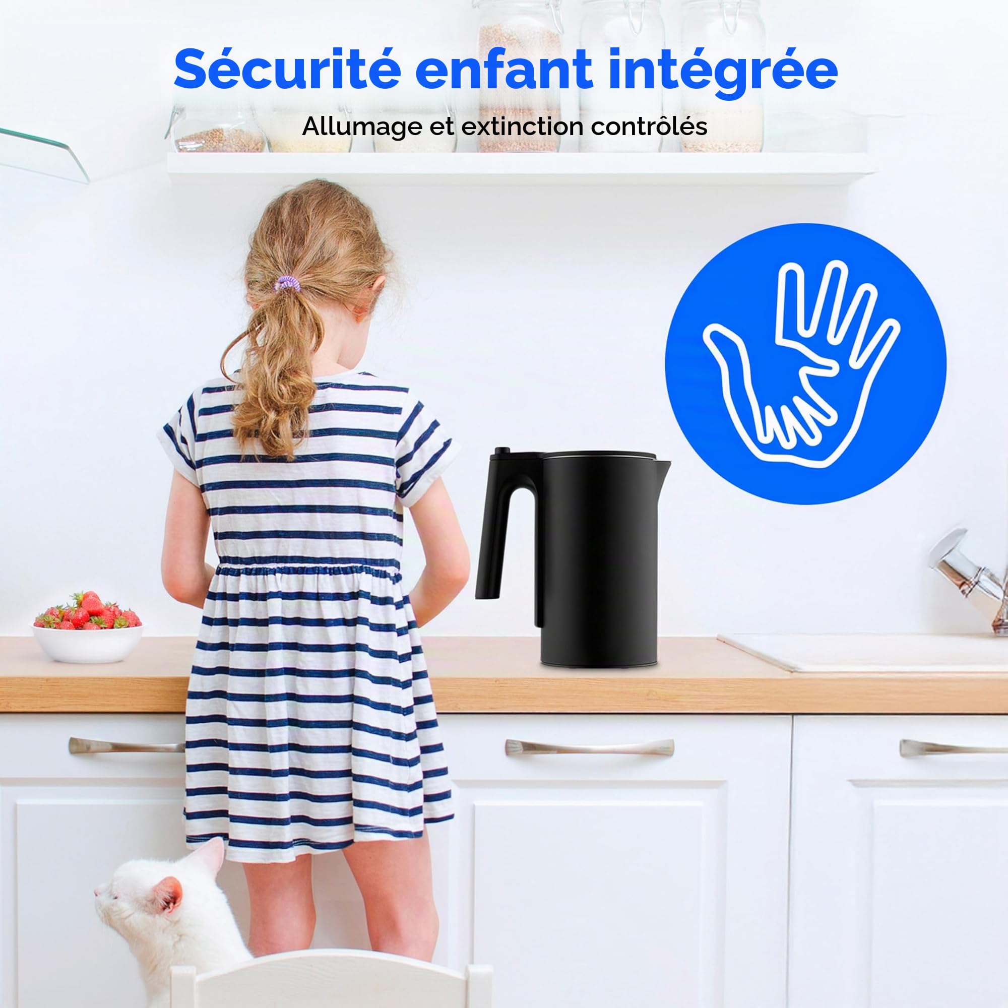MEDION LIFE Bouilloire numérique MD12106 (2.200 W, 1,5 L, affichage LED, bande lumineuse LED, programmes automatiques, sécurité enfants, noir)