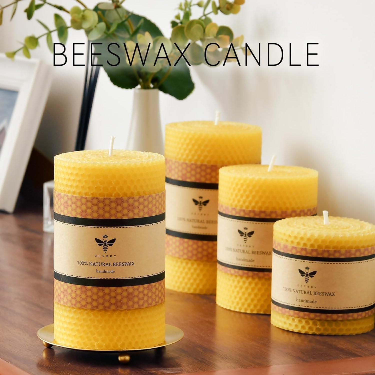 DEYBBY 3×6 inch White Beeswax Honeycomb Rolled Pillar Candles Set of 4 image 2