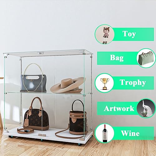 Miniatura 267 de Vitrina de cristal con 4 estantes con tira de luces LED y cerradura, vitrina de vitrina con ruedas y 1 puerta, vitrina de vidrio templado para sala