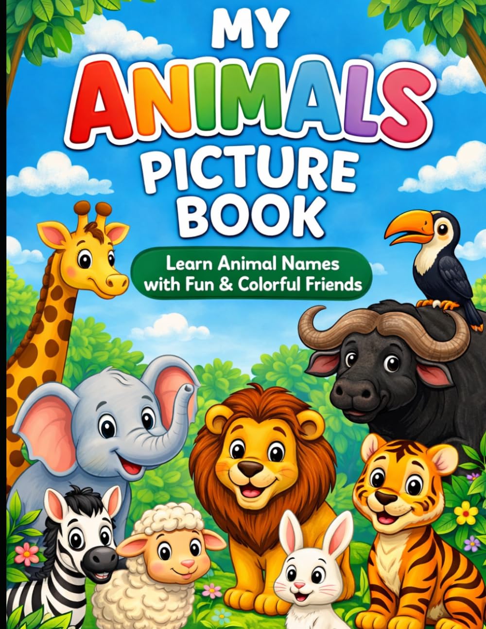 Animal Coloring and Learning Book for Kids: Easy Animal Names with Simple Words for Toddlers and Beginners