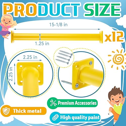 Miniatura 8 de Dunzy Juego de 12 barras de acero para mono, barras de mono, peldaños de escalera, barra de mono con tornillos para placas de montaje en patio