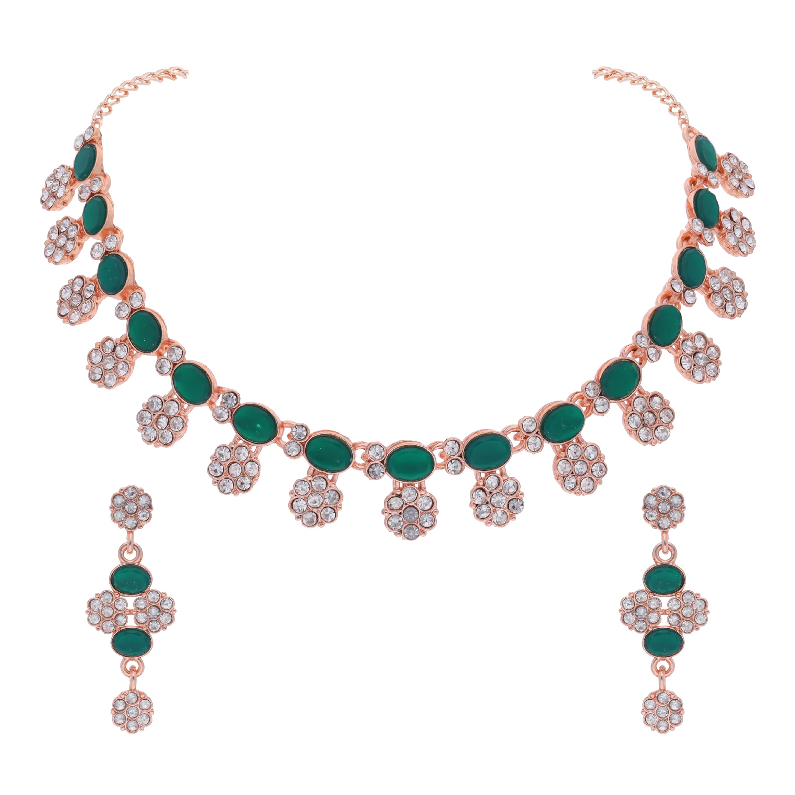 Brado Jewellery Rose Gold-Plated Artificial Stone Studded Necklace Jewellery Set With 1 Pair Of Earring For Women (Rg - Green) (B0CJBVQFR6) Amazon Price History, Amazon Price Tracker